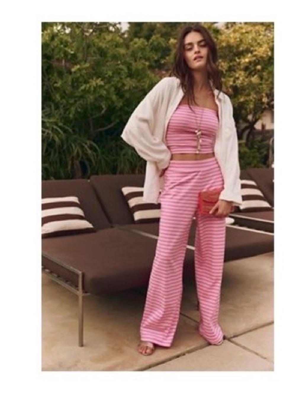 Free People Pink Striped Knit Crop Top & Wide-Leg Pants Set